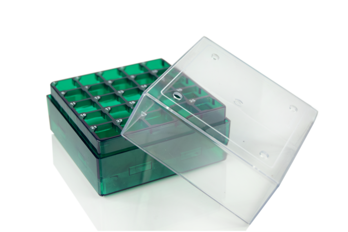 Green BioBox™ Storage Box with Transparent Lid for 3mL, 4mL & 5mL